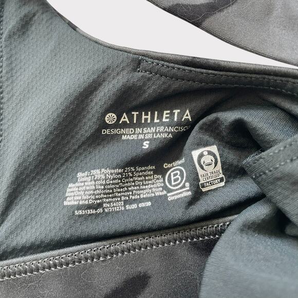 Athleta A-C Exhale Bra Powervita Grey Black Size Small Strappy Lightly Padded - Picture 5 of 6